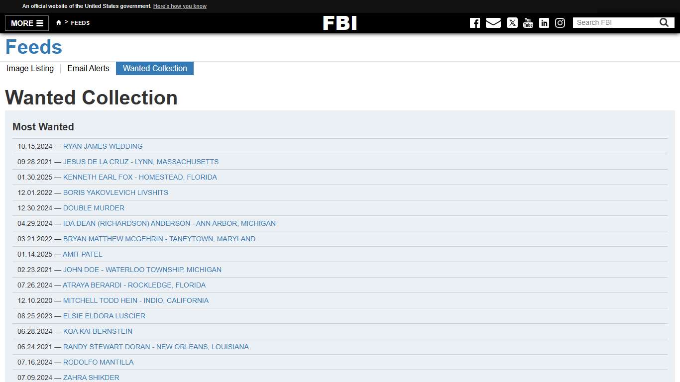 Wanted Collection — FBI