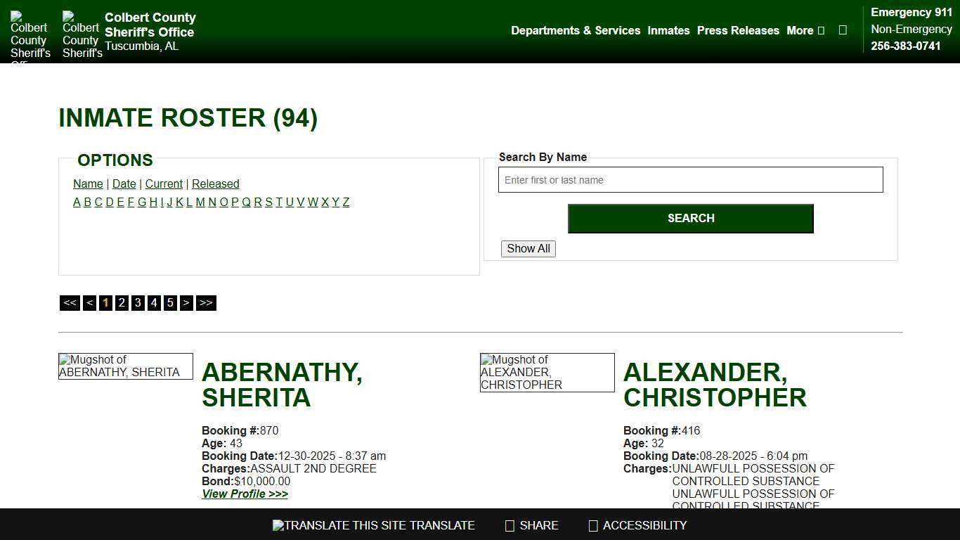 Inmate Roster - Current Inmates - Colbert County Sheriff AL